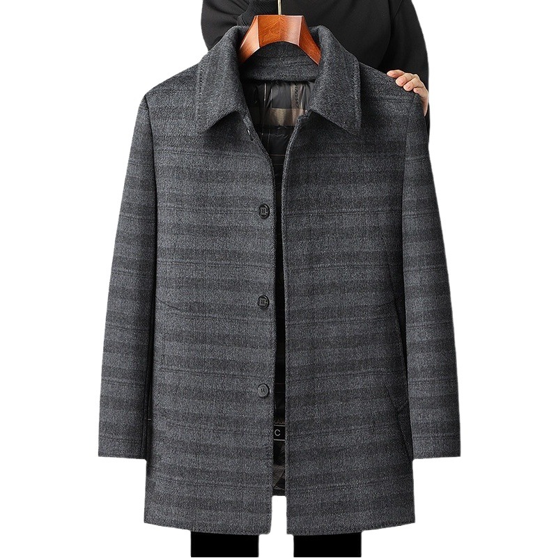 Laishibert Otoño e Invierno Nuevo forro de doble cara abrigo de lana engrosada de los hombres de mediana edad y ancianos solapa abrigo de lana
