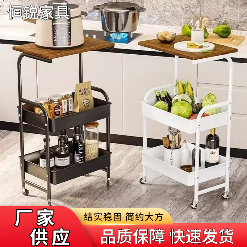 Trolley Storage Rack with Table Board for Guests, Mobile Wheeled Household Sundries Storage Rack, Snack Trolley