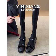 羊皮版~弹力复古瘦瘦靴女蝴蝶结复古风显瘦靴子高筒靴不过膝长靴