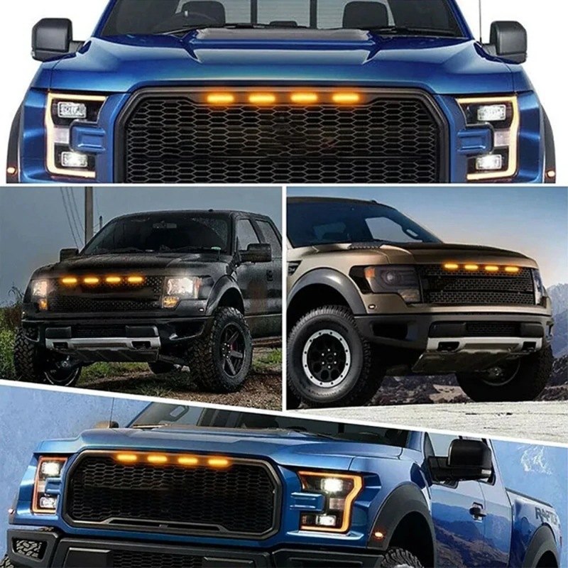 Car Grille 4-Light Led Small Yellow Light Raptor Grille Modified Led Decorative Light Pickup Anti-Fog Light Warning Light