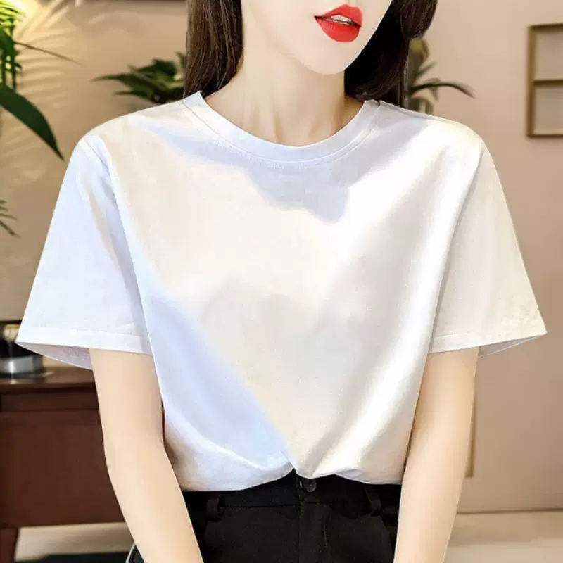 重磅纯棉短袖t恤女装正肩圆领加厚T磨毛上衣女短袖打底衫女套头