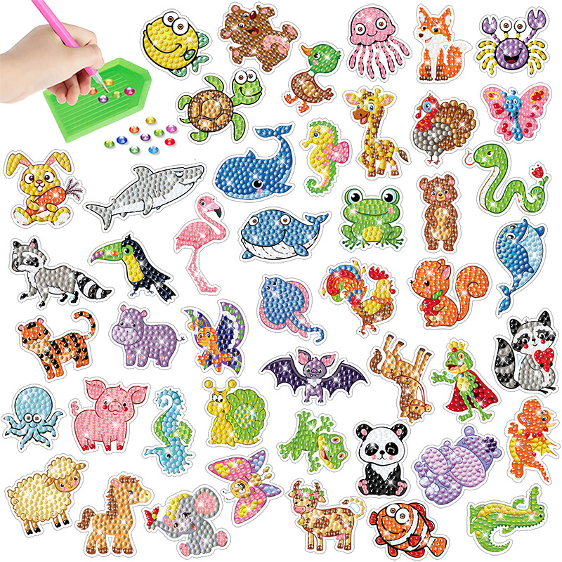 Juego de pegatinas de pintura de diamantes de dinosaurios, pegatinas aleatorias de dibujos animados para niños, pegatinas de pintura de diamantes hechas a mano, pegatinas de juguete, pegatinas para refrigerador