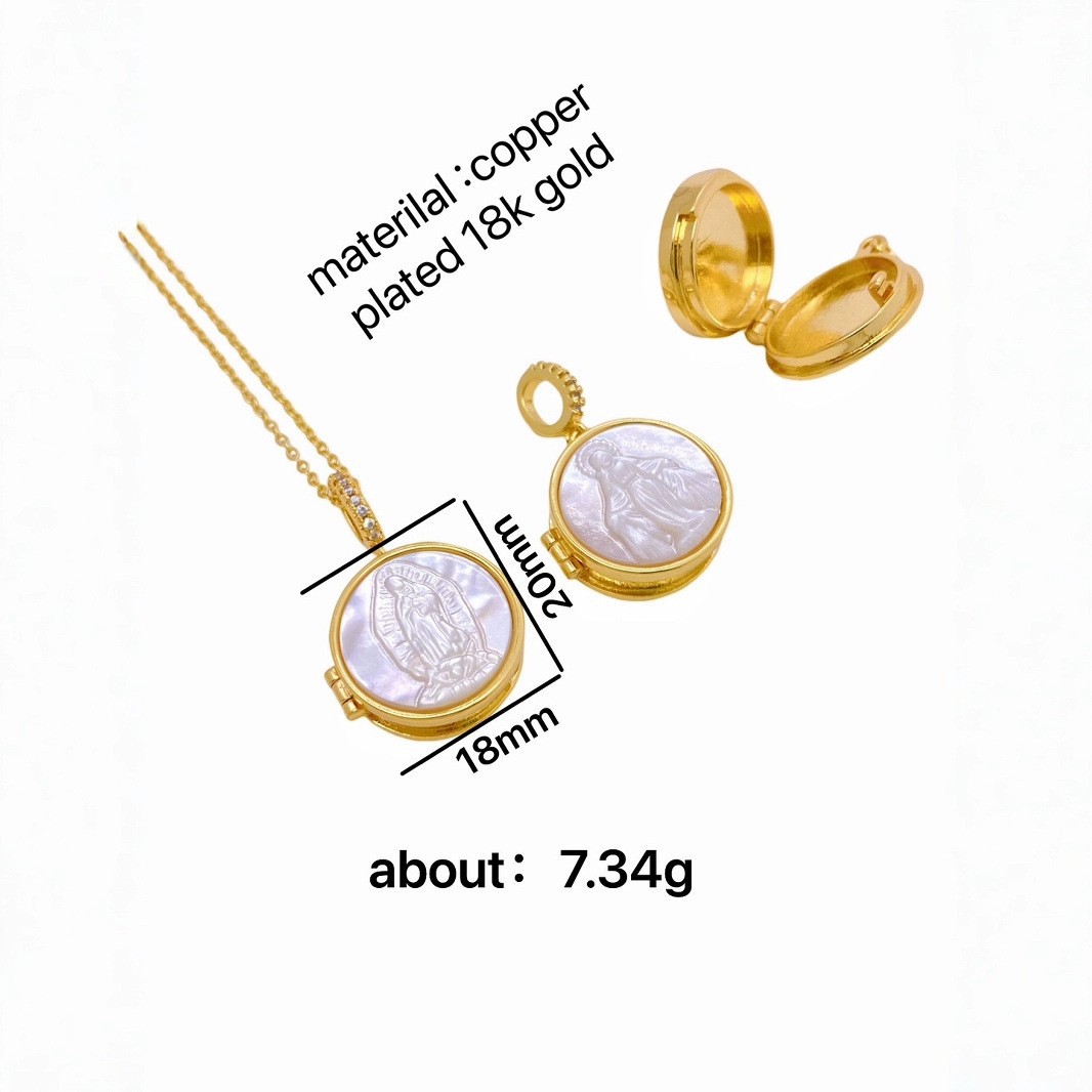Shell Inlay Material Wholesale Jewelry Elegant Vintage Style Human Geometric Copper Shell Plating Cable Chain Pendant Necklace