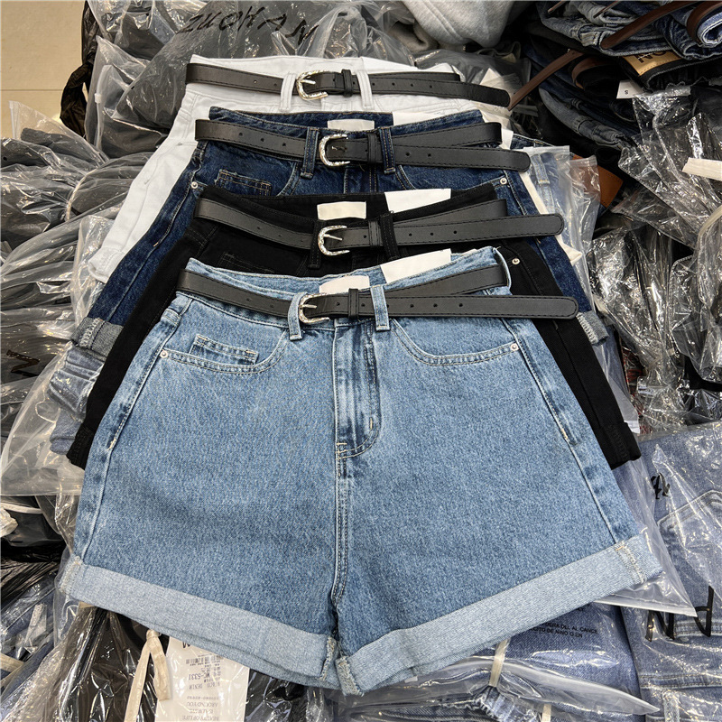 Shorts Women's chic Style Korean Style Loose Student's Curl Wide Legs Thin Slimming Casual High Waist Denim Hot Pants for Summer