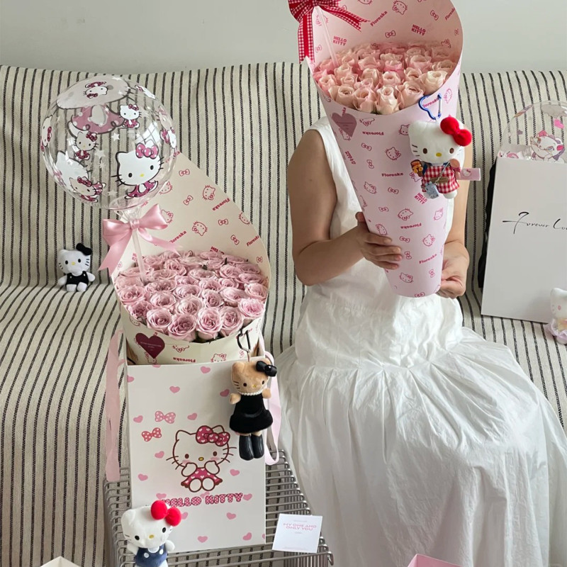 卓兰七夕节新品hello kitty鲜花手提袋冰淇淋桶专用手拎袋打包袋|undefined