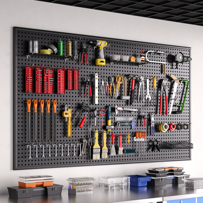 Tablero de agujeros de pared de herramientas Placa colgante universal Estante de almacenamiento Estante de pared Placa de perforación Estante de acabado de acero inoxidable