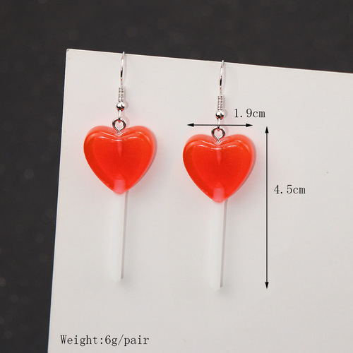 Japanese and Korean personalized glitter candy color love lollipop earrings ins cute and fresh girly style peach heart earrings