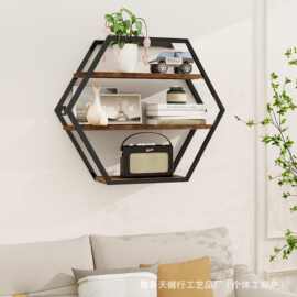 跨境木质多边形壁挂式置物架 客厅卧室浴室杂物多层装饰收纳架