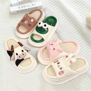 X 70254 Cow Linen Slippers Women Indoor Home ��ţ������Ь