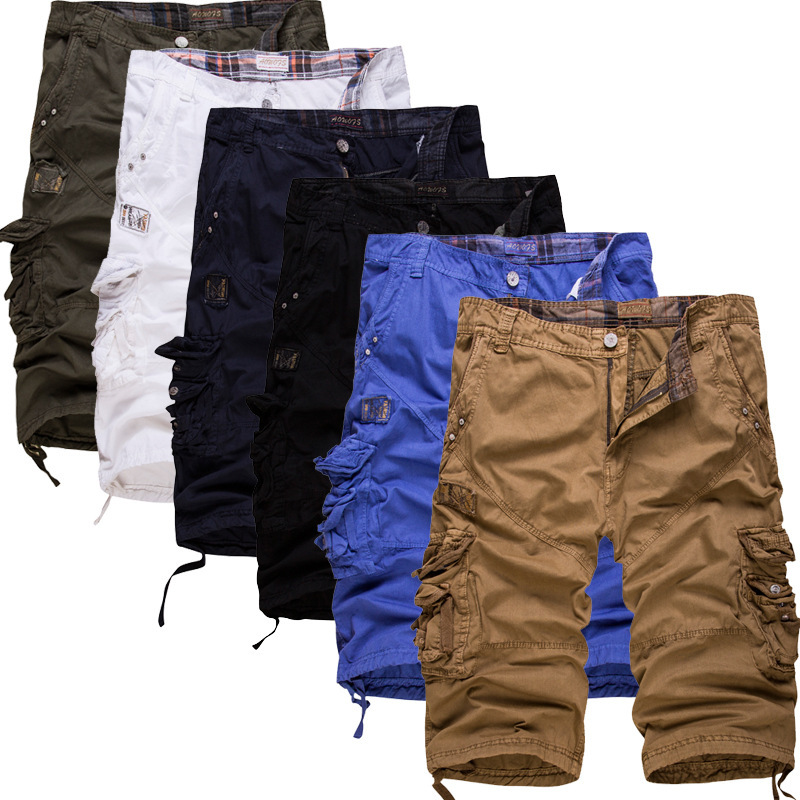Amazon's New Pure Cotton Men's Cropped Pants Loose Large Size Cargo Pants Pure Color Men's Cargo Shorts 7 Points