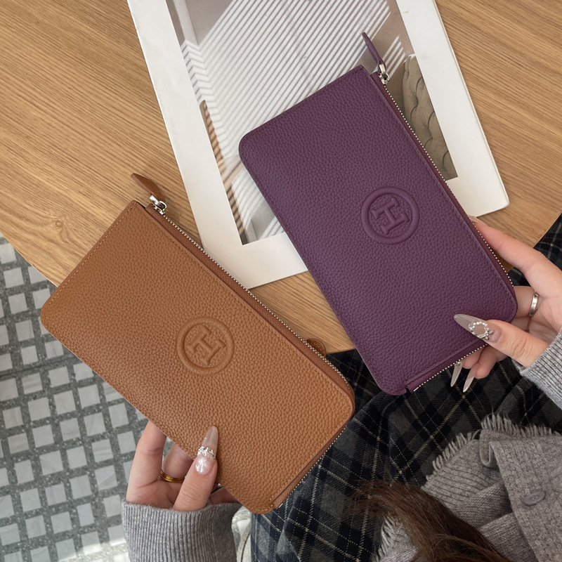 Wholesale Genuine Leather Women's Long Wallet Niche Design 2026 New Arrival Luxury Multi-Functional Zipper Purse - Thumbnail 4