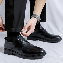 韓版尖頭小皮鞋男 超纖皮系帶正裝黑色單鞋商務休閑舒適男士皮鞋