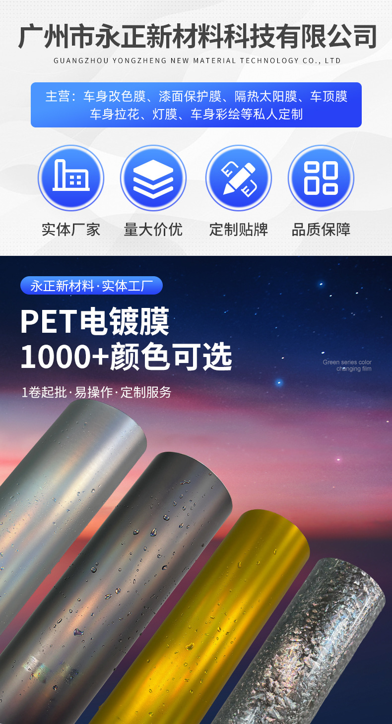 PET ultra-sub-laser matte electroplated rainbow film interior wrap, car color change sticker, electroplated mica stone