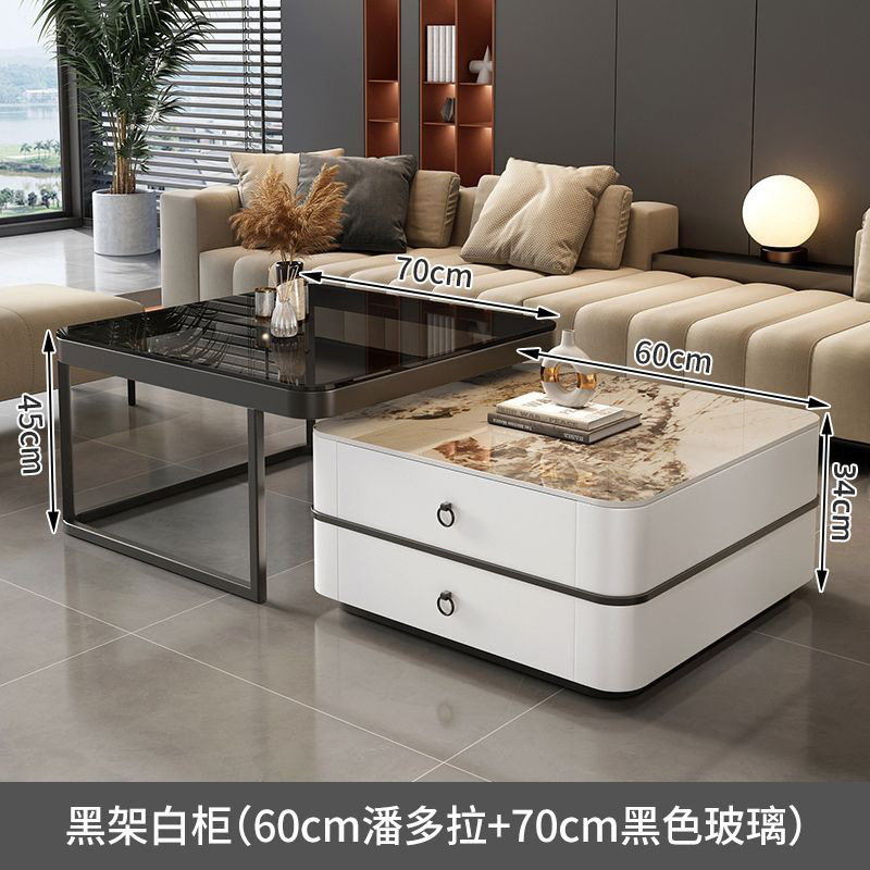 Mesa de centro de pizarra de roca, mesa de centro simple moderna de lujo ligero, sala de estar, hogar, apartamento pequeño, balcón, mesa auxiliar cuadrada italiana