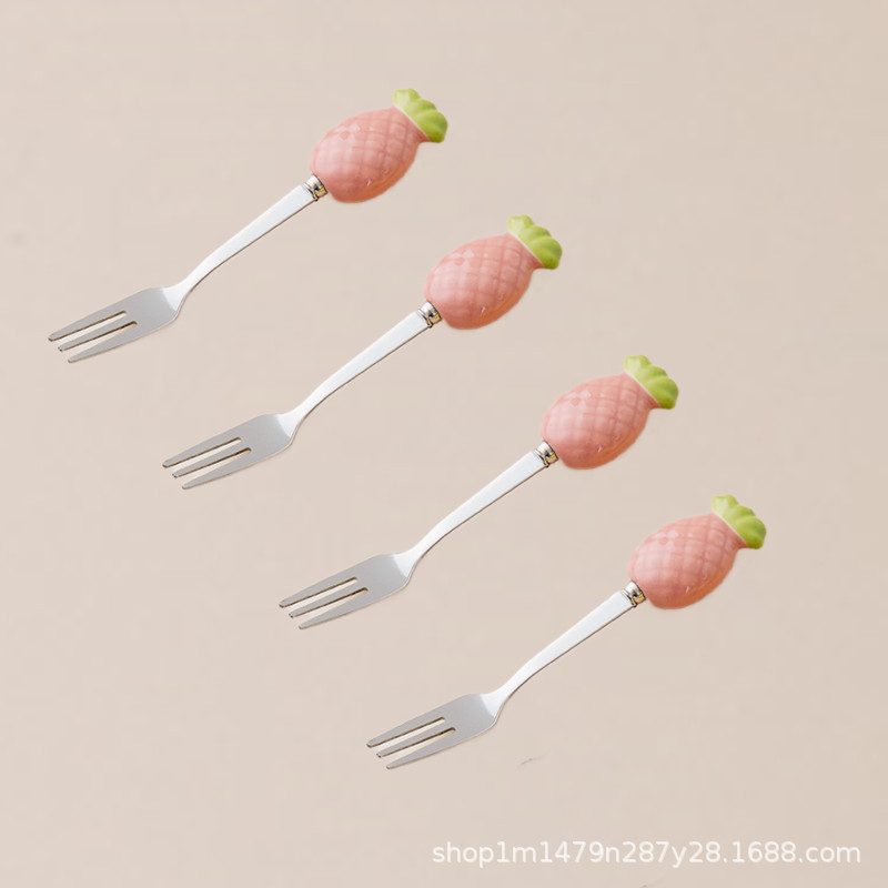 304 creativo pastel de acero inoxidable Tenedor de fruta de alta gama lindo niños seguridad fruta palo pequeño tenedor luz colección de lujo