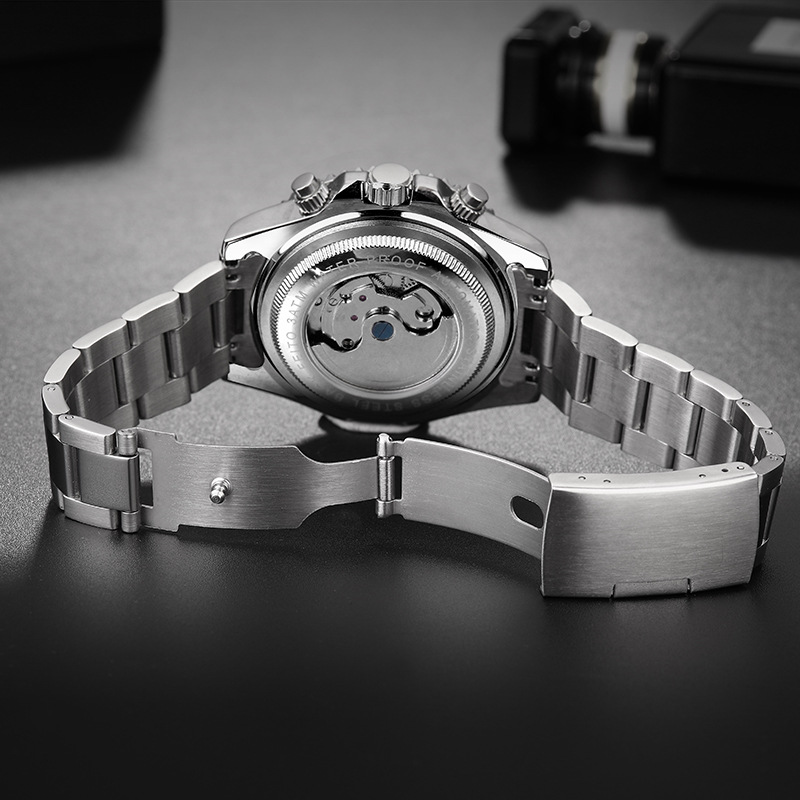 FEITO 8828 nuevo movimiento mecánico de la correa acero calendario hueco luminoso personalidad negocio moda reloj los hombres