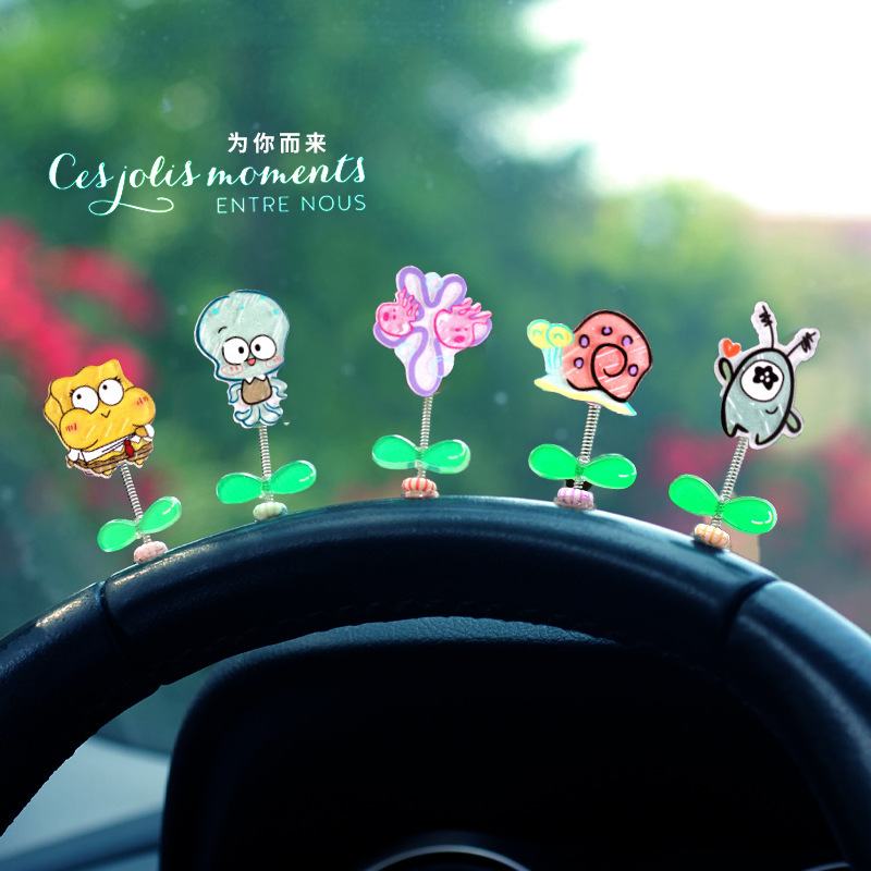 [Transfronterizo] Adornos de coche de dibujos animados sacudiendo la cabeza Bob Esponja Adornos de coche lindo Adornos de coche Coche eléctrico