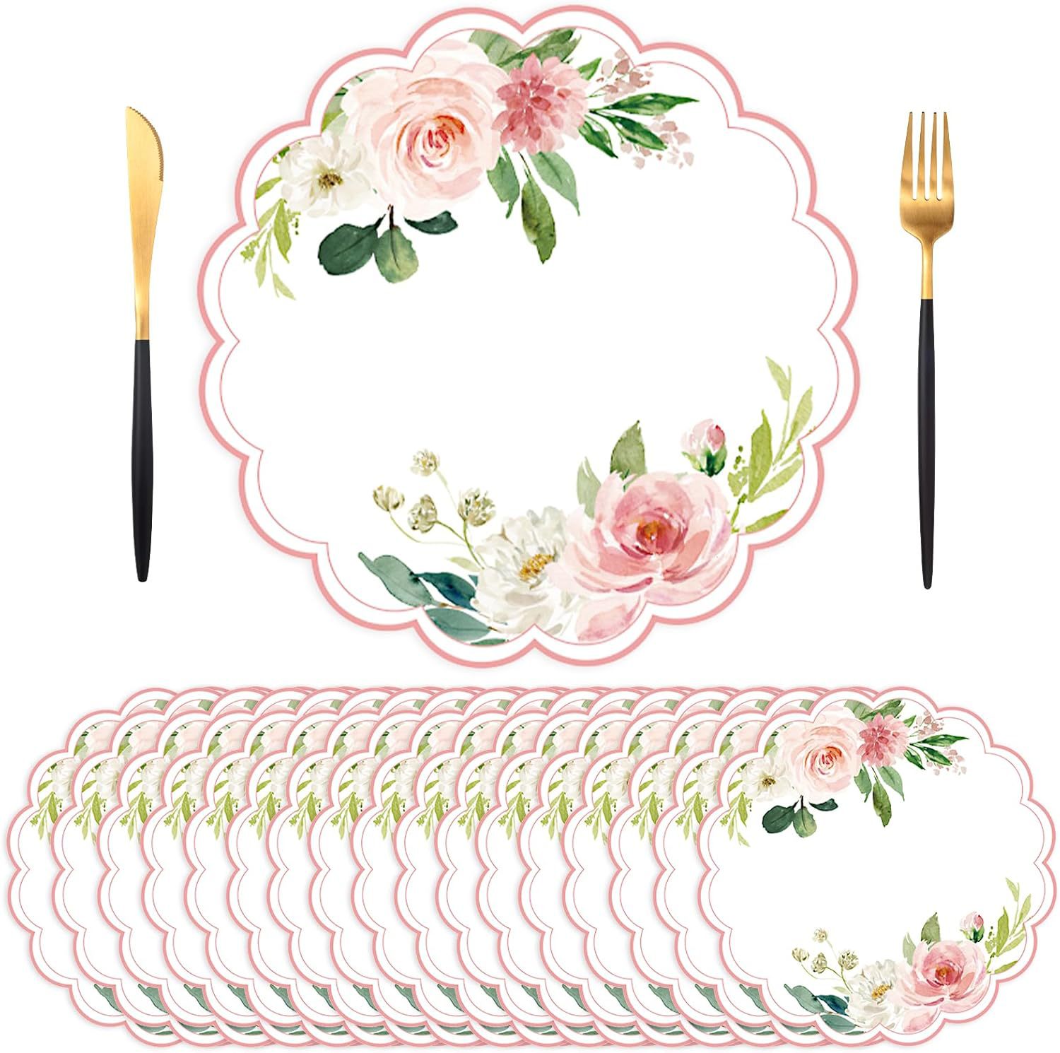 Amazon cross-border pink rose paper placemats, disposable placemats for weddings, round table decorations for Japanese-style parties