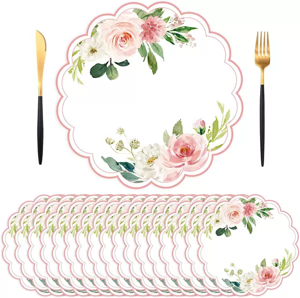Amazon cross-border pink rose paper placemats, disposable placemats for weddings, round table decorations for Japanese-style parties