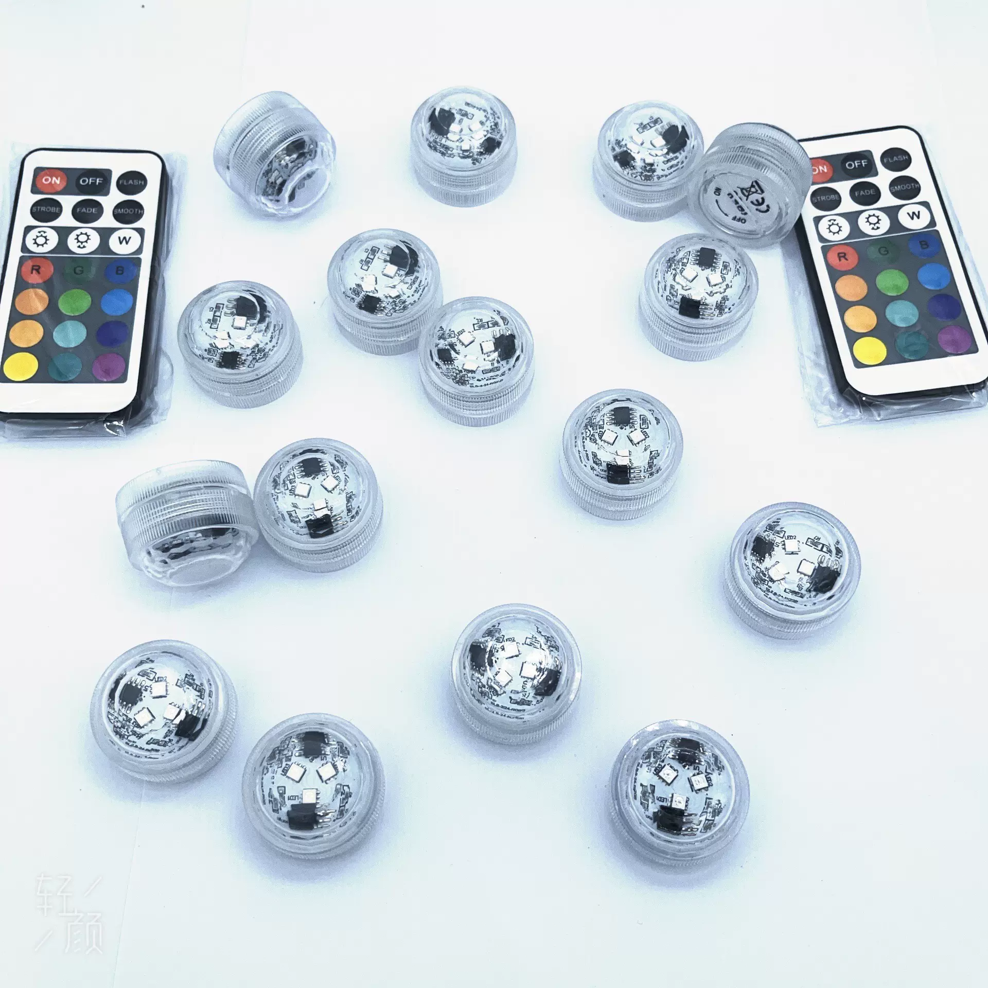 遥控RGB装饰闪光灯七彩同步遥控变色水底灯鱼缸灯蜡烛灯水族馆灯