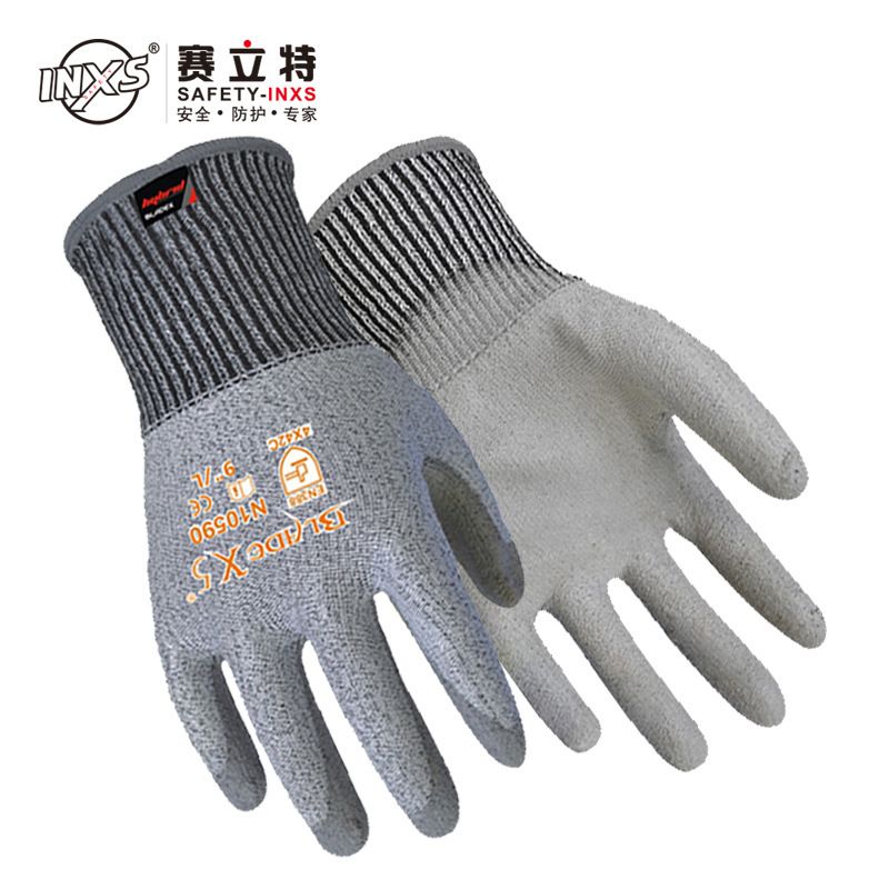 赛立特N10590防切割劳保手套针织掌浸聚氨酯PU涂层耐磨工业防护