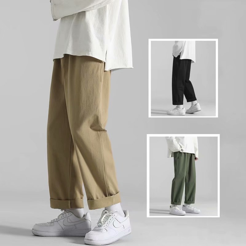 2025 New Men's Loose Versatile Straight-Leg Pants Spring and Autumn Korean Style Trendy Cropped Pants Cargo Pants Casual Pants