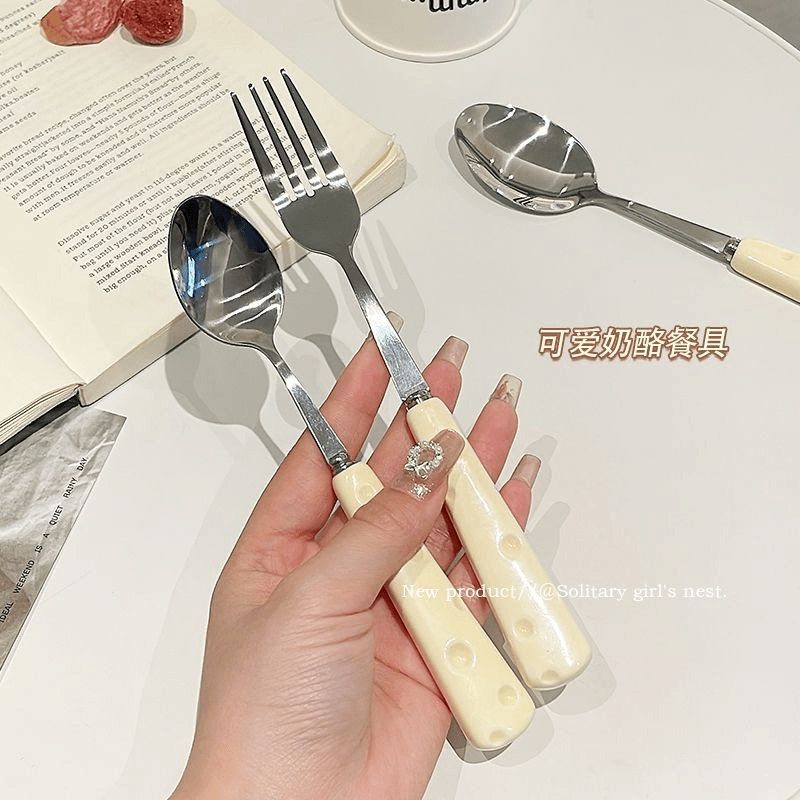 High-value Cheese Stainless Steel Spoon Fork Household Western-style Knife and Fork Advanced Sense suit Dessert Spoon Fork