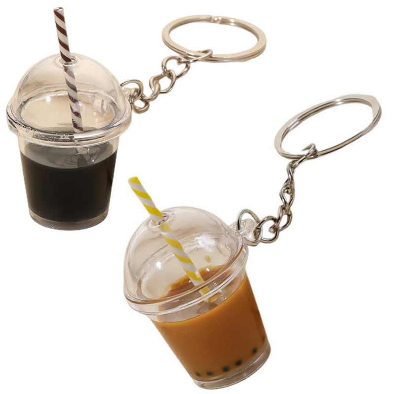 TikTok Internet Popular Bubble Tea Coffee Cup Keychain Couple Milk Tea Cup Keychain Bubble Tea Hand-made Pendant
