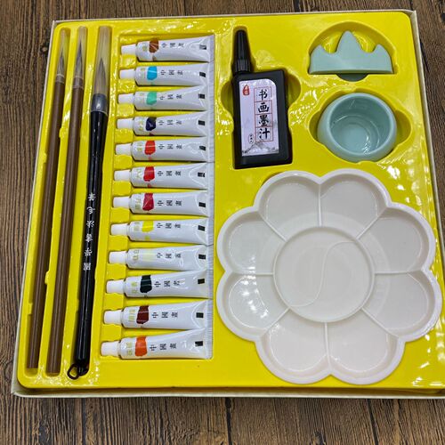 Traditional Chinese painting art tool set, simple set, 12-color paint for adults and children to practice ink painting, study brush