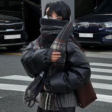 韓國東大門秋冬新款氣質PU皮小個子短款黑色寬松面包服棉服外套女
