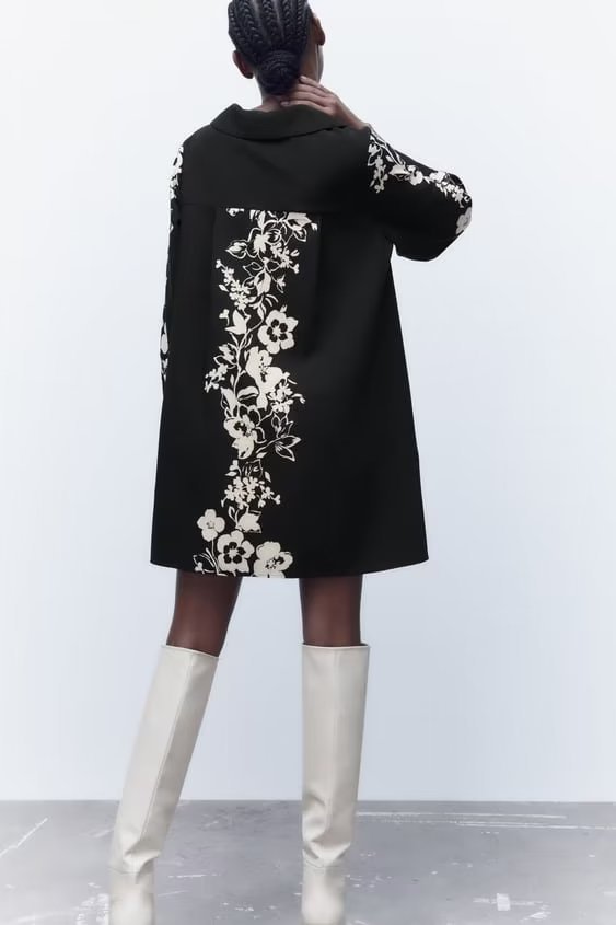 long-sleeved lapel loose v neck flower print dress NSAM139674