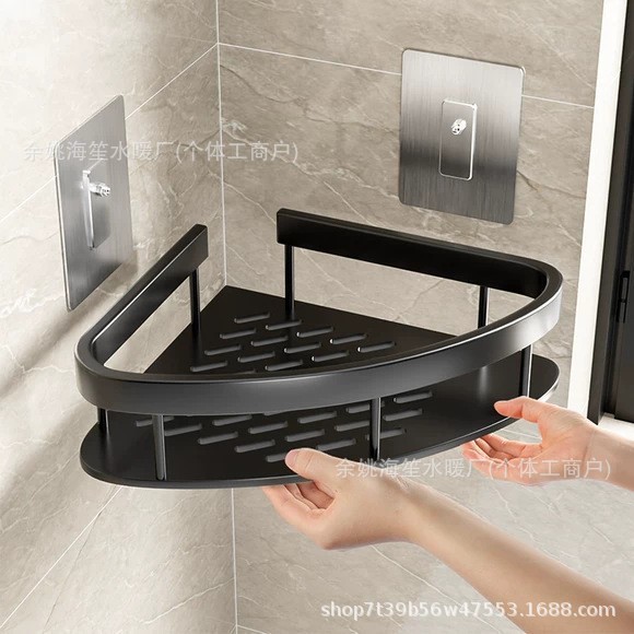 Estante de almacenamiento de aluminio de espacio libre de perforación inodoro trípode baño estante de almacenamiento montado en la pared baño estante de la esquina