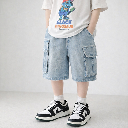 Boys 'summer denim shorts 2026 new children's wear Korean loose, handsome, fashionable and thin quarter pants