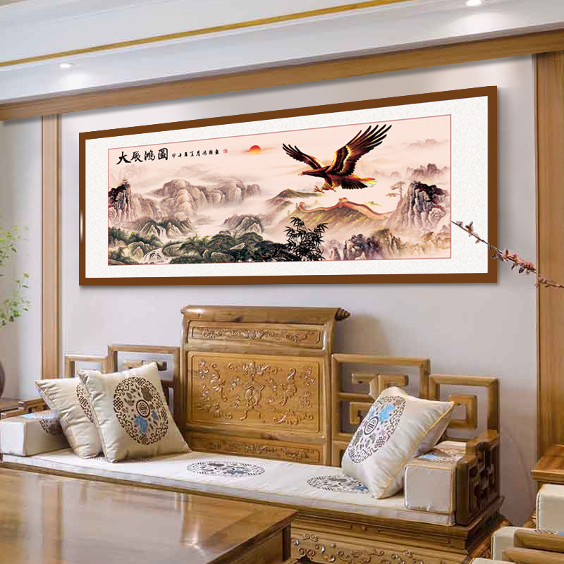 大展宏图挂画办公室装饰画励志长城靠山水画背景墙壁画客厅开业匾