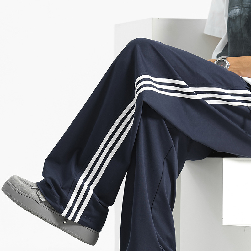 Men's Summer Drawstring Sports Pants, Loose Casual Pants, Drapey Straight-Leg Sweatpants, Men's Three-Stripe Thin Pants Men's Summer Drawstring Sports Pants, Loose Casual Pants, Drapey Straight-Leg Sweatpants, Men's Three-Stripe Thin Pants