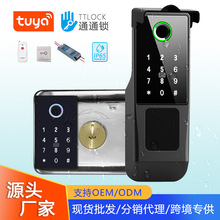 防水TUYA外装门锁双面指纹智能锁老式防盗密码锁铁门电子密码涂鸦
