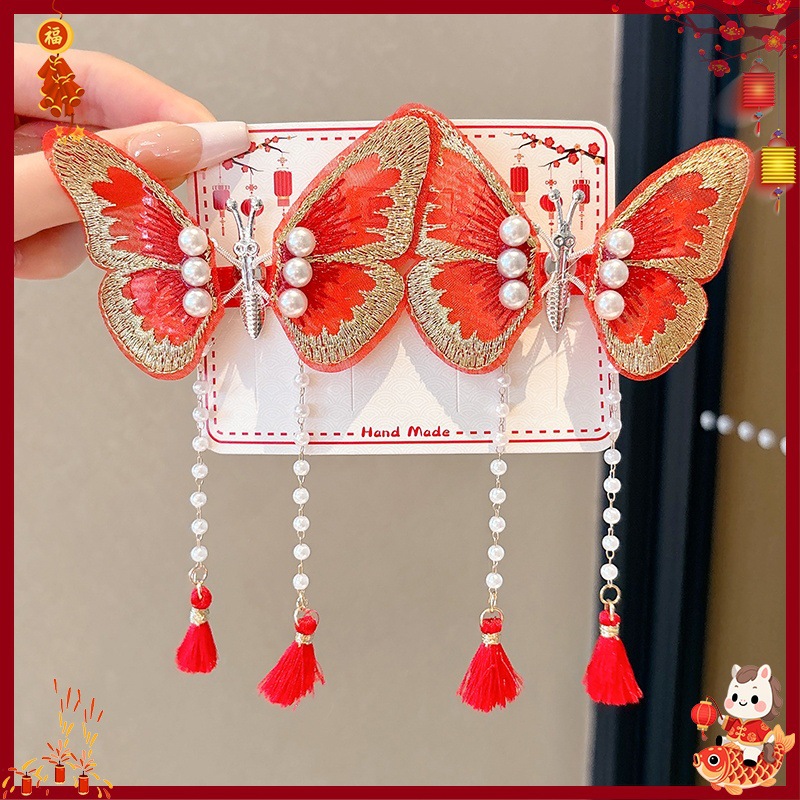 Horquillas Tradicionales Chinas para Niñas de Aleación y Terciopelo para Año Nuevo Chino