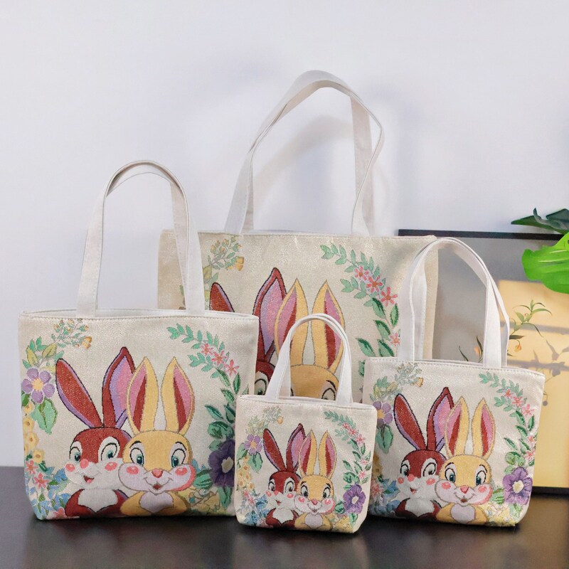 ゴールデンワイヤーかわいい新しい刺繍ショルダーバッグ仕事用両面キャンバスバッグ耐久性のあるキャンバスバッグウサギのポータブルバッグ送料無料|undefined