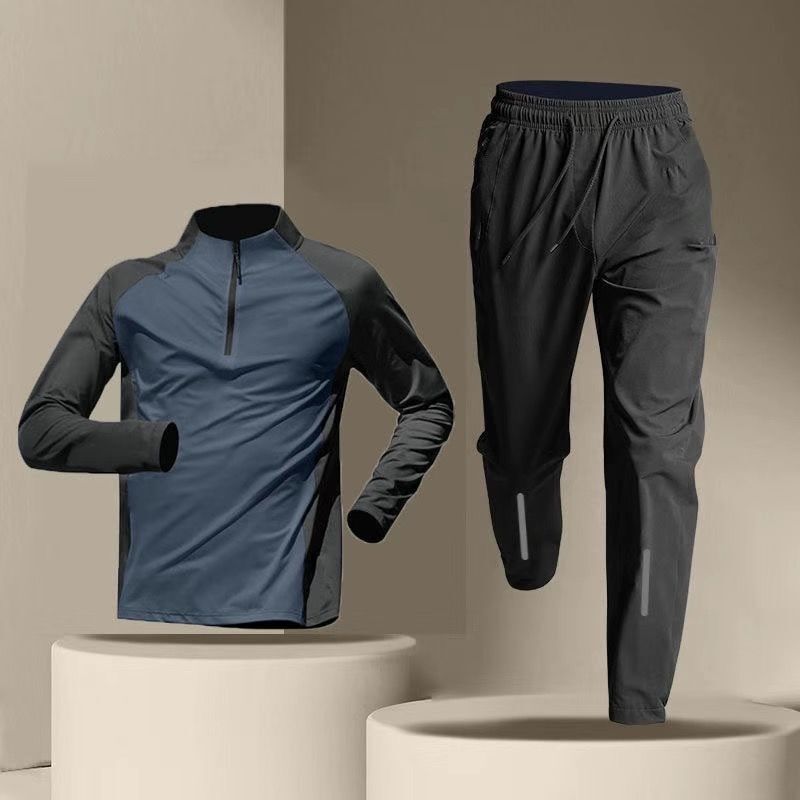 Half-zipper Training Clothes Men's Quick-drying Clothes Long-sleeved Trousers suit Sports Track and Field Sports T-shirt Running Fitness suit