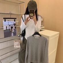 秋季新款韩版休闲时尚简约纯色净版正肩宽松唱戏T恤打底衫女1145