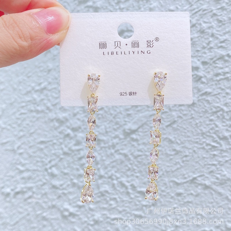 丽银/丽贝丽影闪锆吊坠轻奢风s925银针耳环高级感长款宴会奢华女|undefined