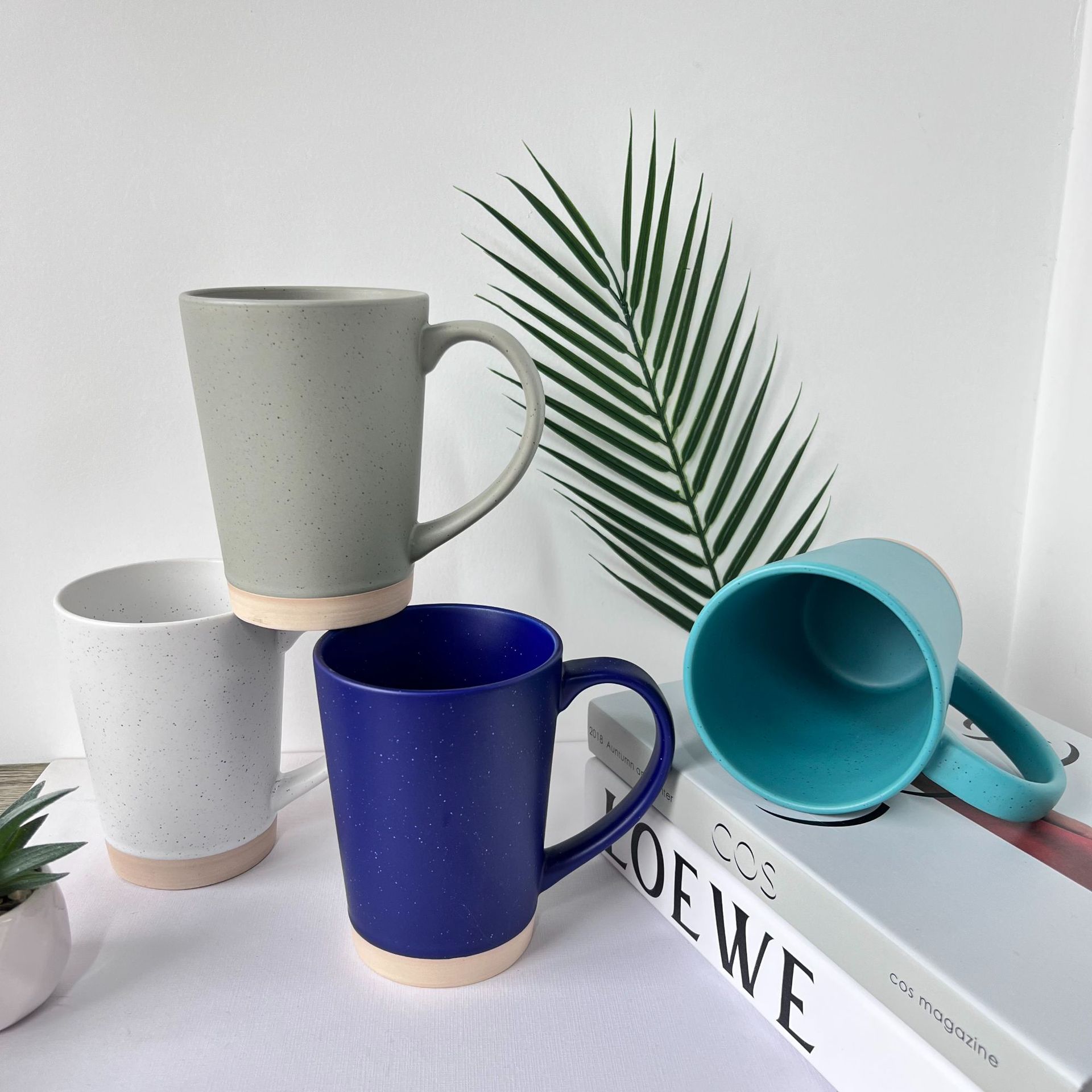 彩色高腰V型马克杯 高颜值高品质简约商务礼品水杯咖啡杯