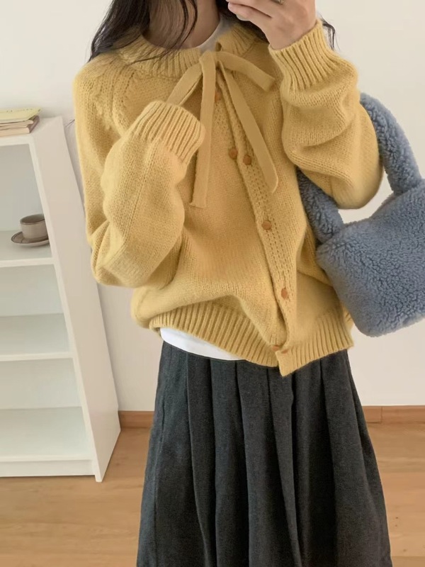韩系穿搭蓝色毛衣慵懒高级感针织开衫外套女秋冬季超好看加厚上衣|undefined