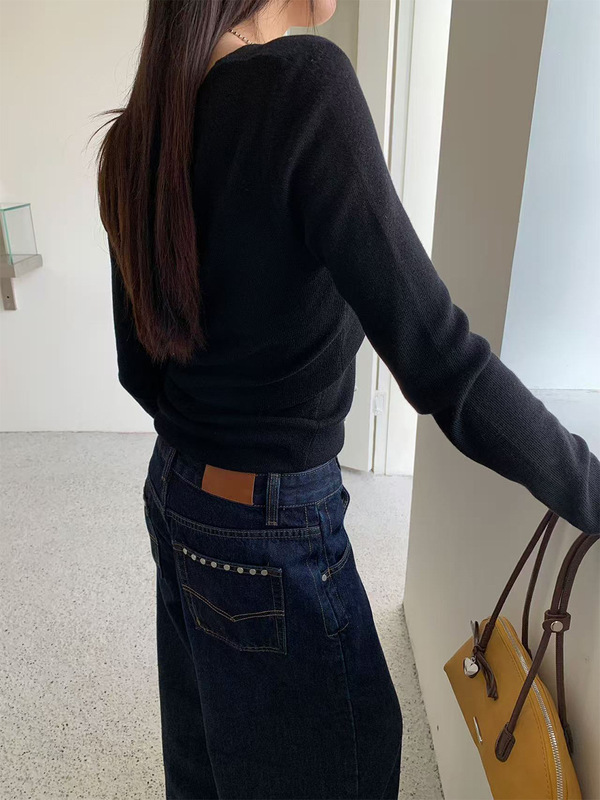 誉一新款2025秋季美式个性铆钉口袋牛仔裤女宽松做旧阔腿裤c7897|undefined