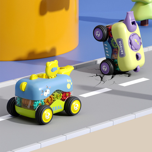 Manufacturer produces inertia cartoon gear whistle toy car educational early education baby crawling toy car sliding and resistant to falling