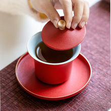 功夫茶具盖碗黑陶大号茶杯单个中式三才碗泡茶碗陶瓷家用LOGO批发