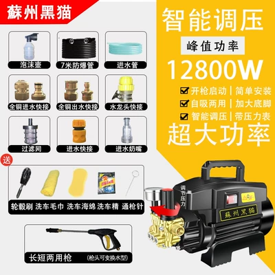 Black Cat Ultra-High Pressure Cleaning: Portable car washer - 12800w-adjustable-pressure-long-and-short-gun-full-copper-water-inlet-and-outlet-quick-connection-7m-explosion-proof-pipe-car-wash-gift-package