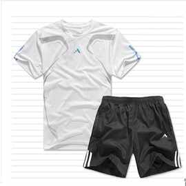 663跨境三条杠速干运动服套装男女夏季健身短袖短裤衣服户外跑步