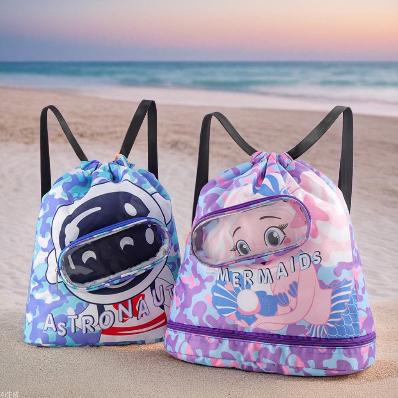 Bolsa de natación para niños de separación húmeda y seca bolsa de almacenamiento impermeable para niños y niñas deportes portátil mochila de playa de dibujos animados lindo
