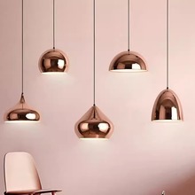 北欧现代简约金色圆球形单头餐厅奶茶吊灯铁艺电镀灯具玫瑰金吊灯